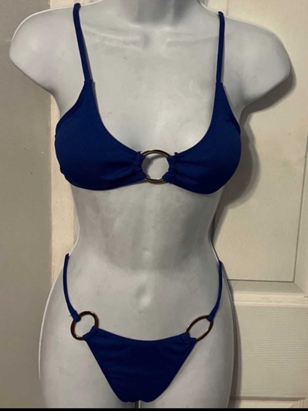 NWOT Blue Ring-Accent Thong Bikini Set - Amazon Women Swim
